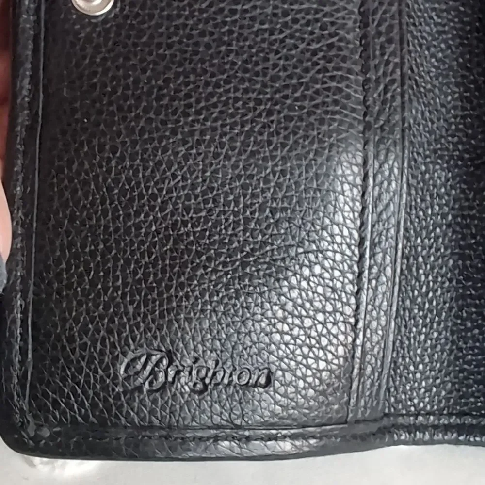 Brighton Talana Large Slim Wallet Woven Black Leather With Silver Medallion NWOT
